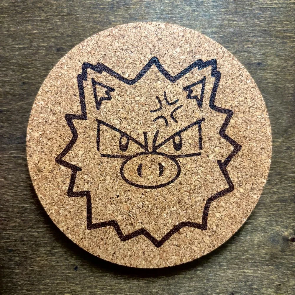 Pokemon Primeape Face Laser Engraved Cork Coaster